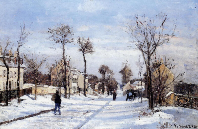 Street in the Snow, Louveciennes (1870) - Camille Pissarro Tablo