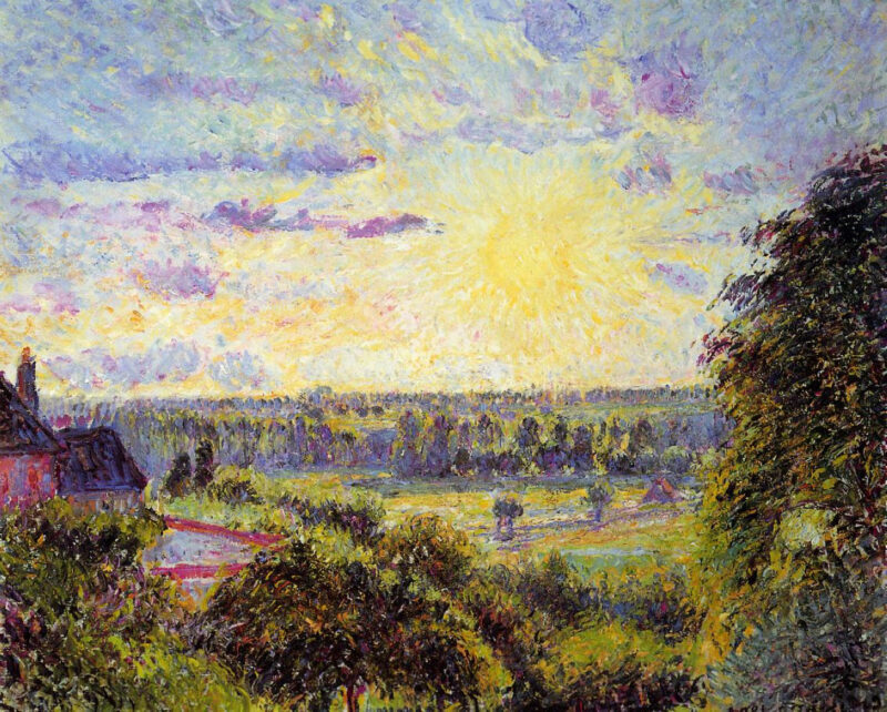 Sunset at Eragny - Camille Pissarro Tablo