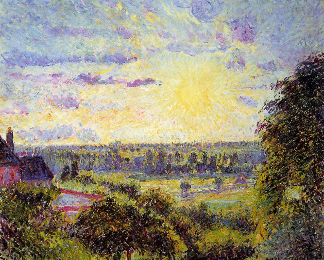 Sunset at Eragny - Camille Pissarro Tablo