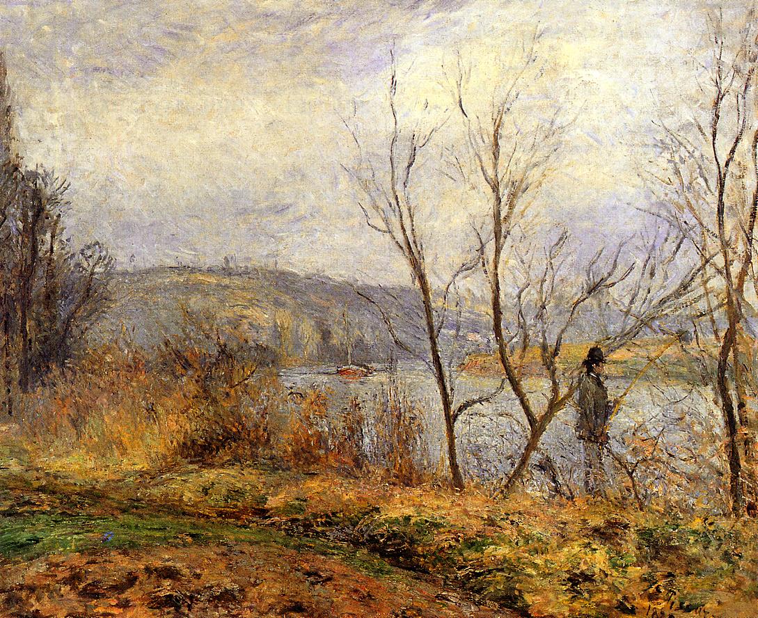 The Banks of the Oise, Pontoise (also known as Man Fishing) (1878) - Camille Pissarro Tablo