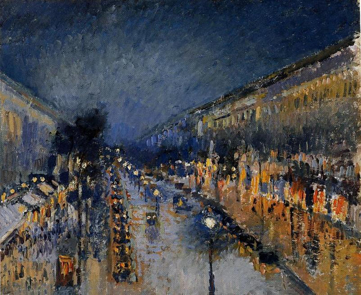 The Boulevard Montmartre at Night (1897) - Camille Pissarro Tablo
