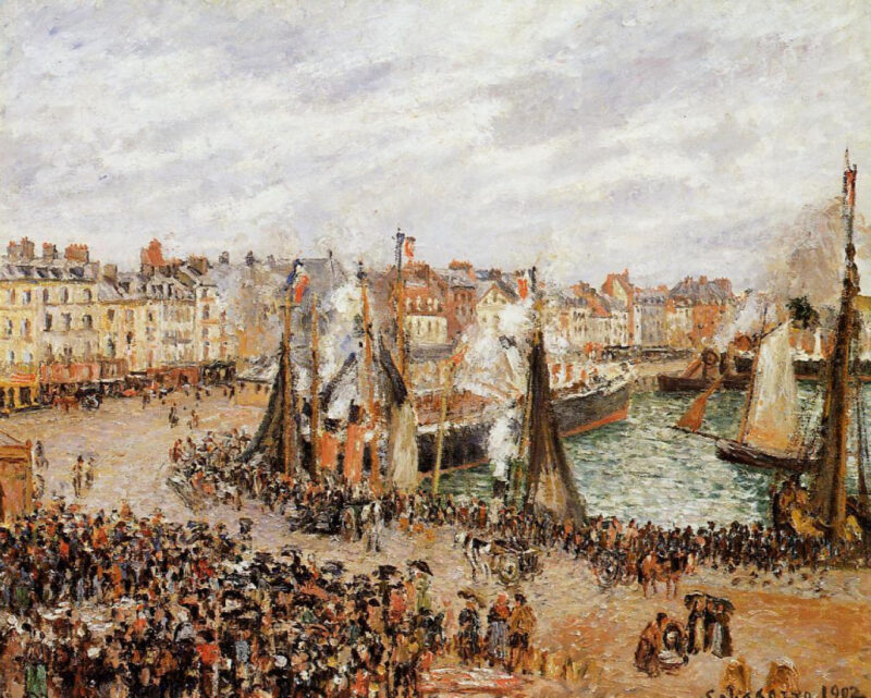 The Fishmarket, Dieppe, Grey Weather, Morning (1902) - Camille Pissarro Tablo
