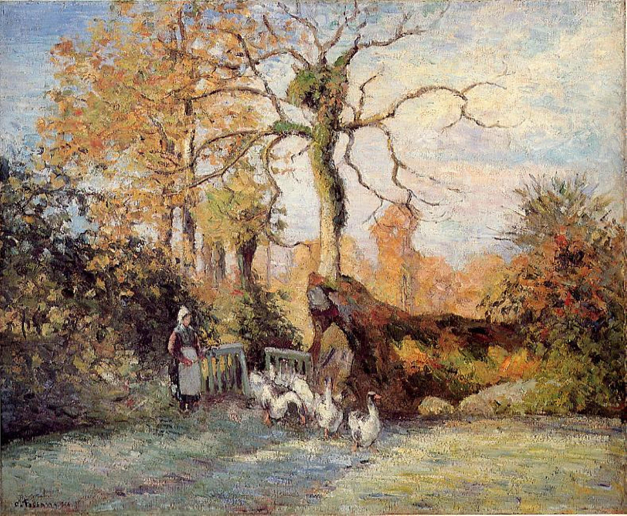 The Goose Girl at Montfoucault, White Frost (1875) - Camille Pissarro Tablo