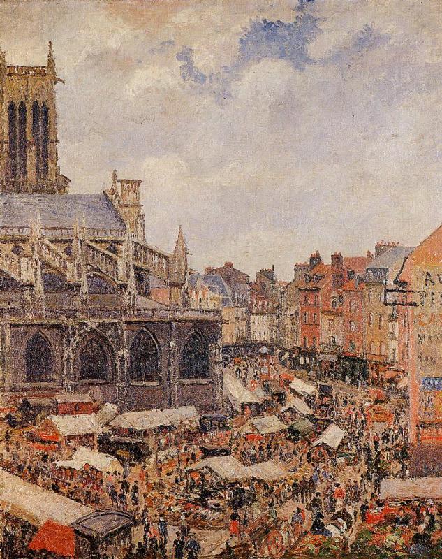 The Market Surrounding the Church of Saint Jacques, Dieppe (1901) – Camille Pissarro Tablo