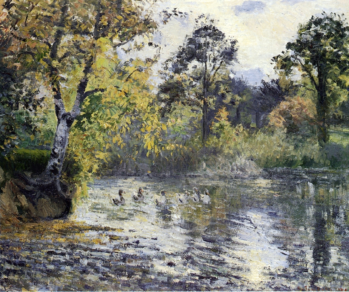 The Pond at Montfoucault (1874) - Camille Pissarro Tablo