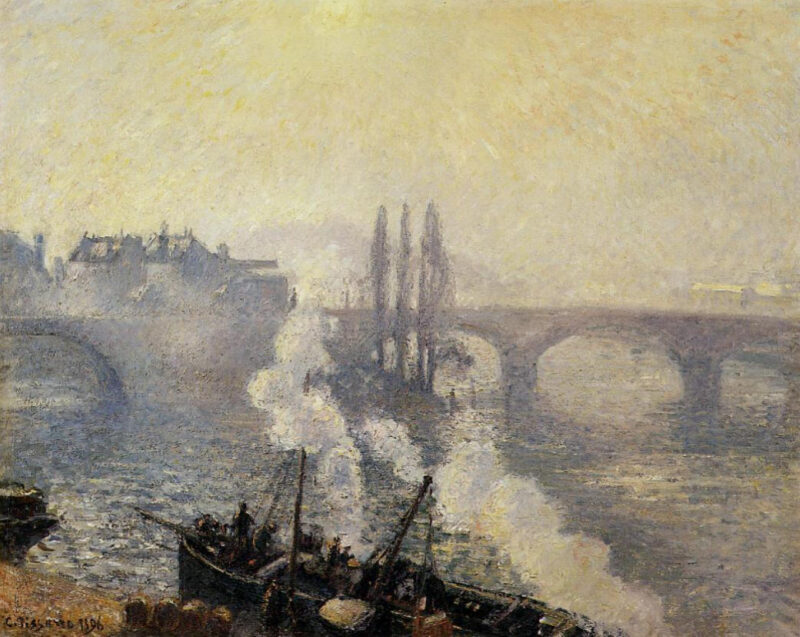 The Pont Corneille, Rouen, Morning Mist (1896) - Camille Pissarro Tablo