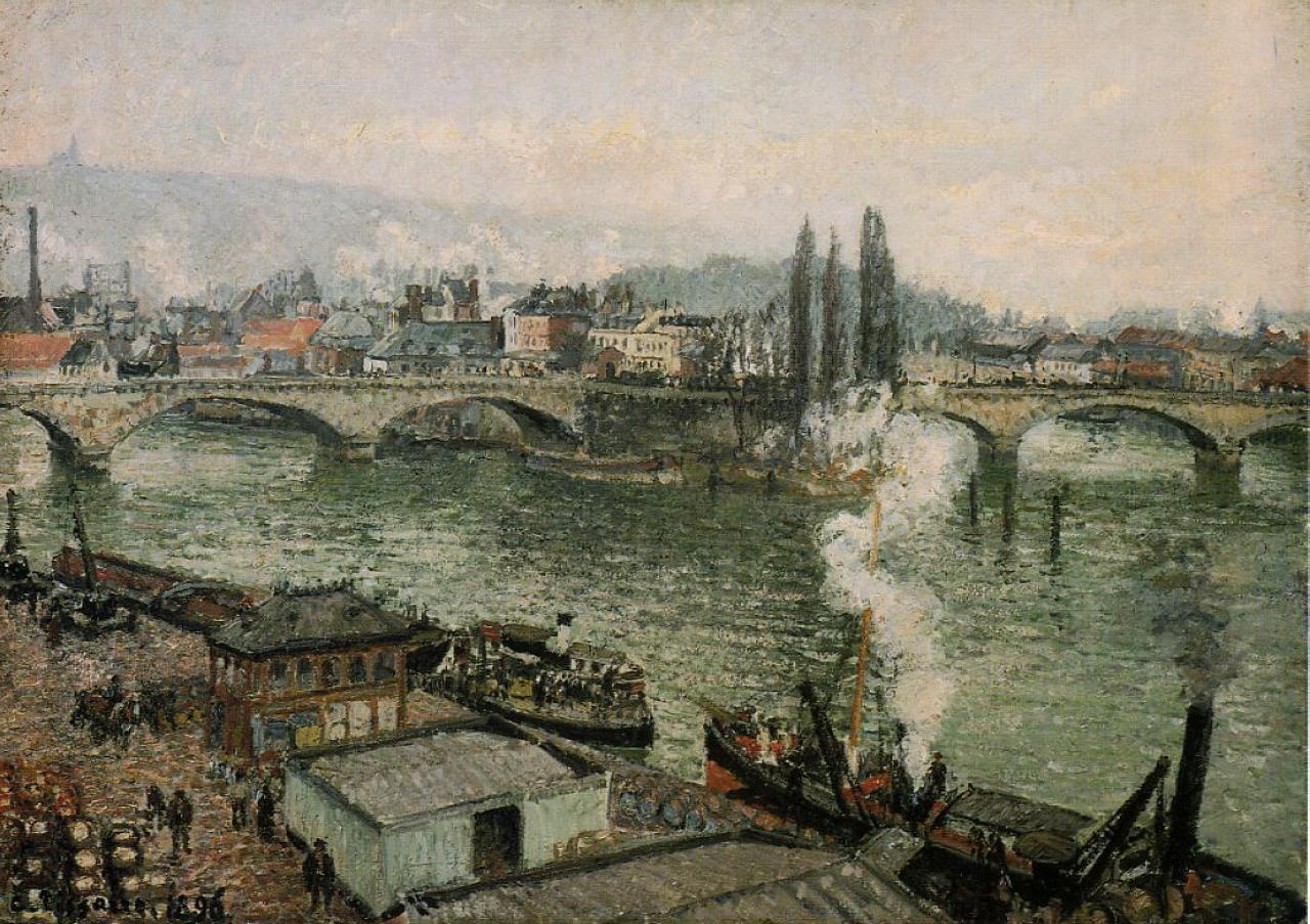 The Pont Corneille, Rouen, Grey Weather (1896) - Camille Pissarro Tablo