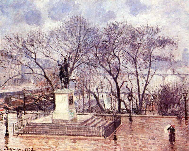 The Raised Terrace of the Pont Neuf, Place Henri IV, Afternoon, Rain (1902) - Camille Pissarro Tablo