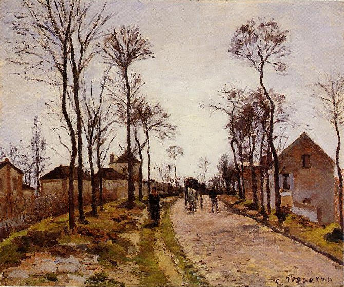 The Road to Saint Cyr at Louveciennes - Camille Pissarro Tablo