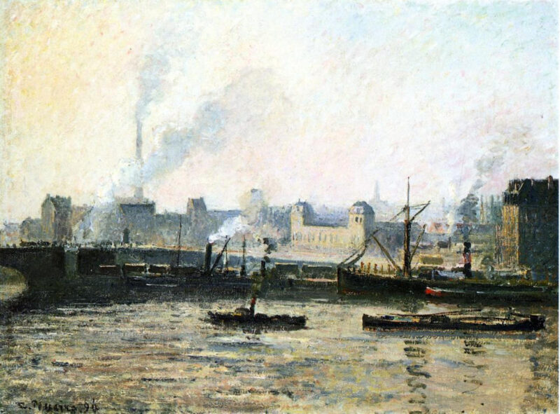 The Saint Sever Bridge at Rouen, Fog (1896) - Camille Pissarro Tablo