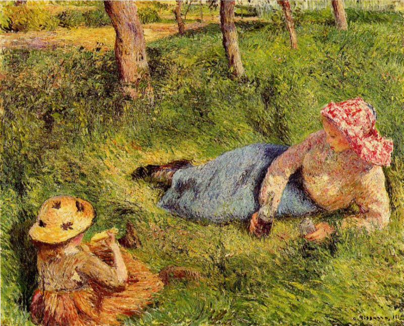 The Snack, Child and Young peasant at Rest (1882) - Camille Pissarro Tablo