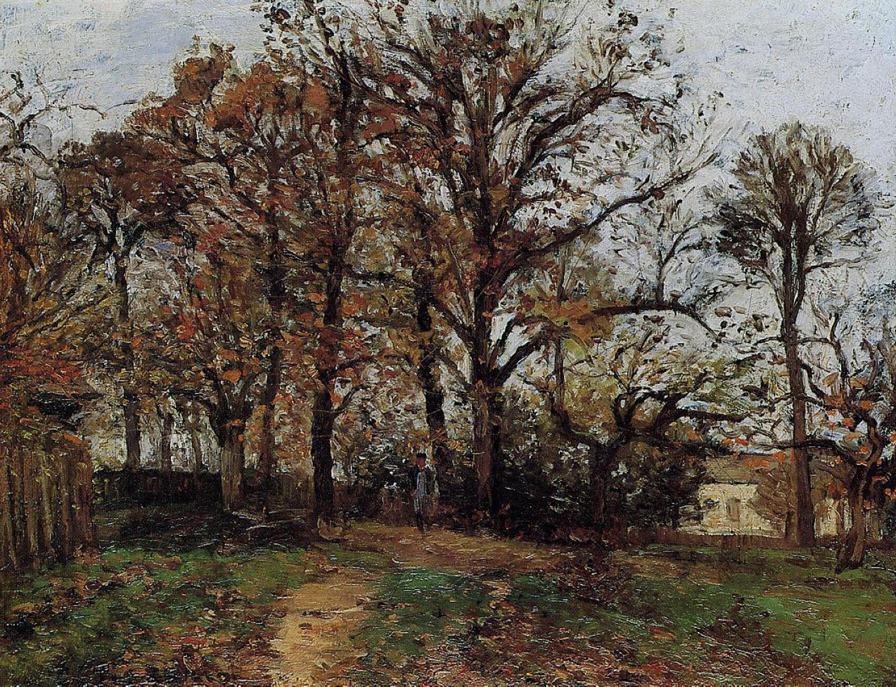 Trees on a Hill, Autumn, Landscape in Louveciennes (1872) - Camille Pissarro Tablo