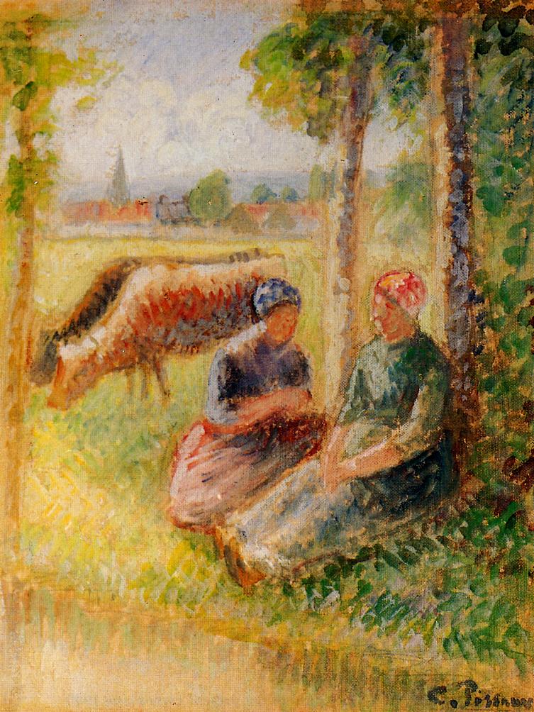 Two Cowherds by the River (1888) - Camille Pissarro Tablo