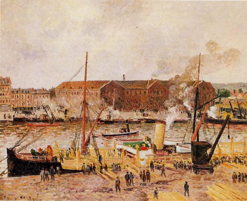 Unloading Wood at Rouen (1896) – Camille Pissarro Tablo