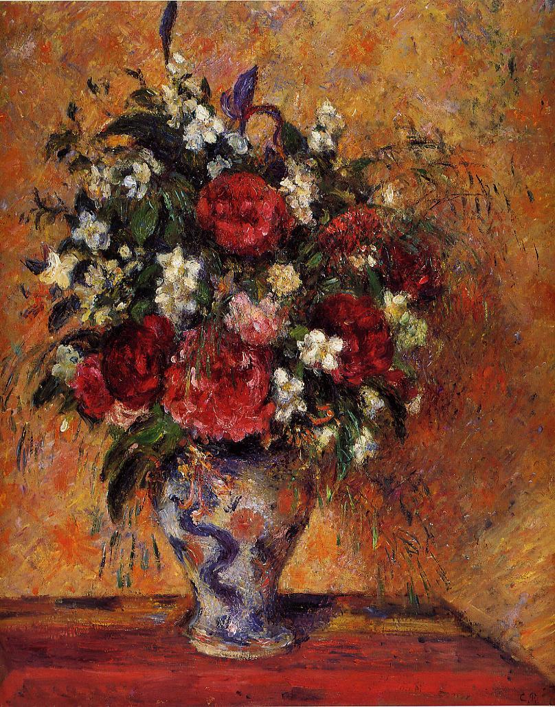 Vase of Flowers (1877) - Camille Pissarro Tablo