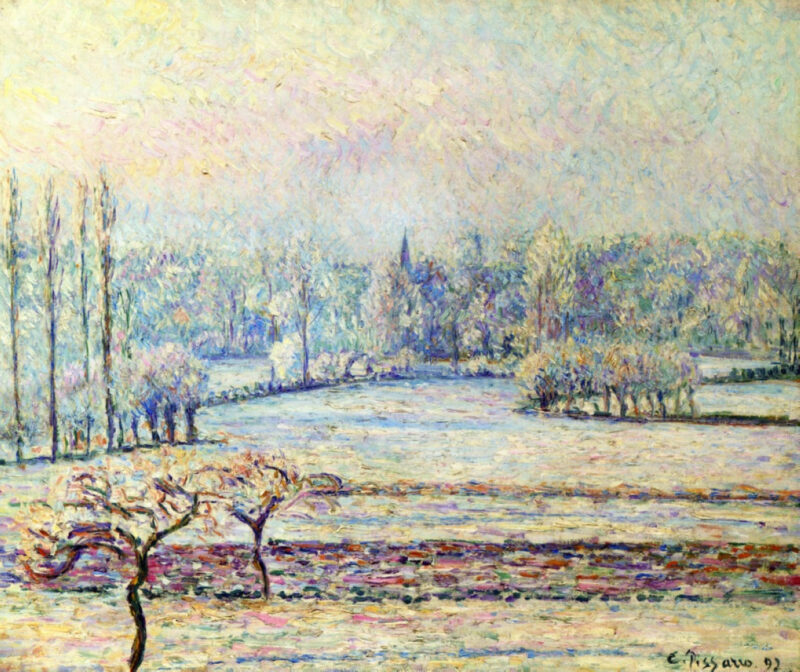 View of Bazincourt, Frost, Morning (1892) - Camille Pissarro Tablo