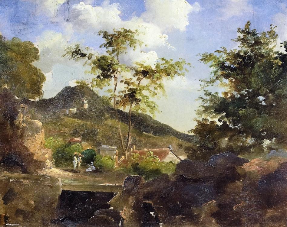 Village at the Foot of a Hill in Saint Thomas, Antilles (1854) – Camille Pissarro Tablo