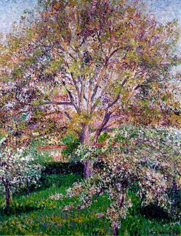 Wallnut and Apple Trees in Bloom at Eragny – Camille Pissarro Tablo