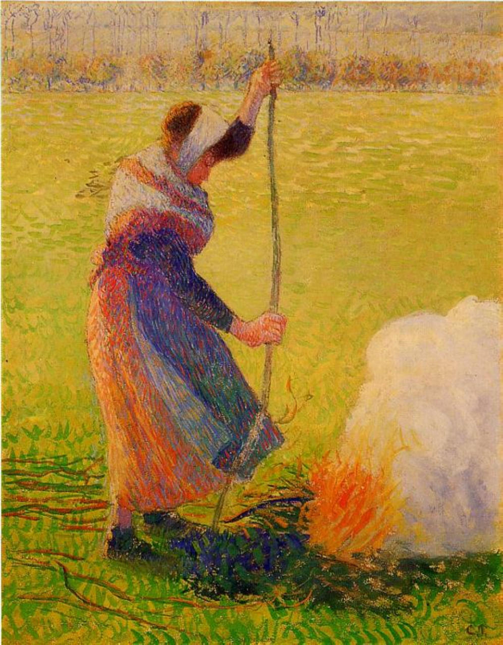Woman Burning Wood (1890) - Camille Pissarro Tablo