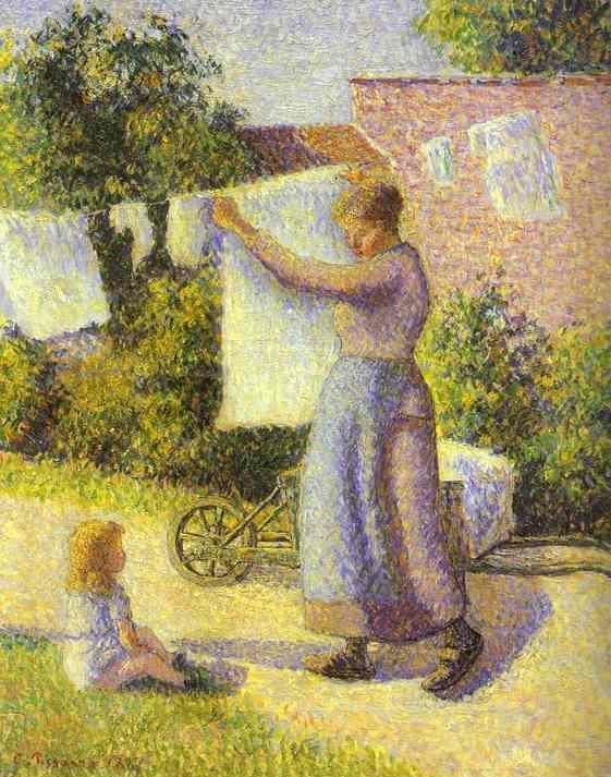 Woman Hanging up the Washing (1887) - Camille Pissarro Tablo