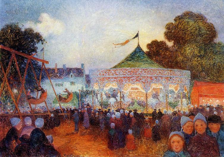 Carousel at Night at the Fair (1898) - Ferdinand du Puigaudeau Tablo