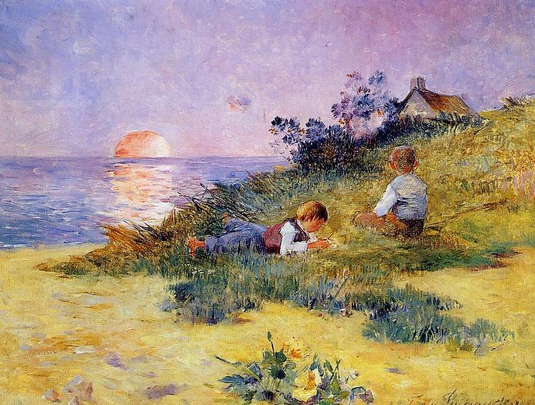 Children on a Dune (1890) - Ferdinand du Puigaudeau Tablo