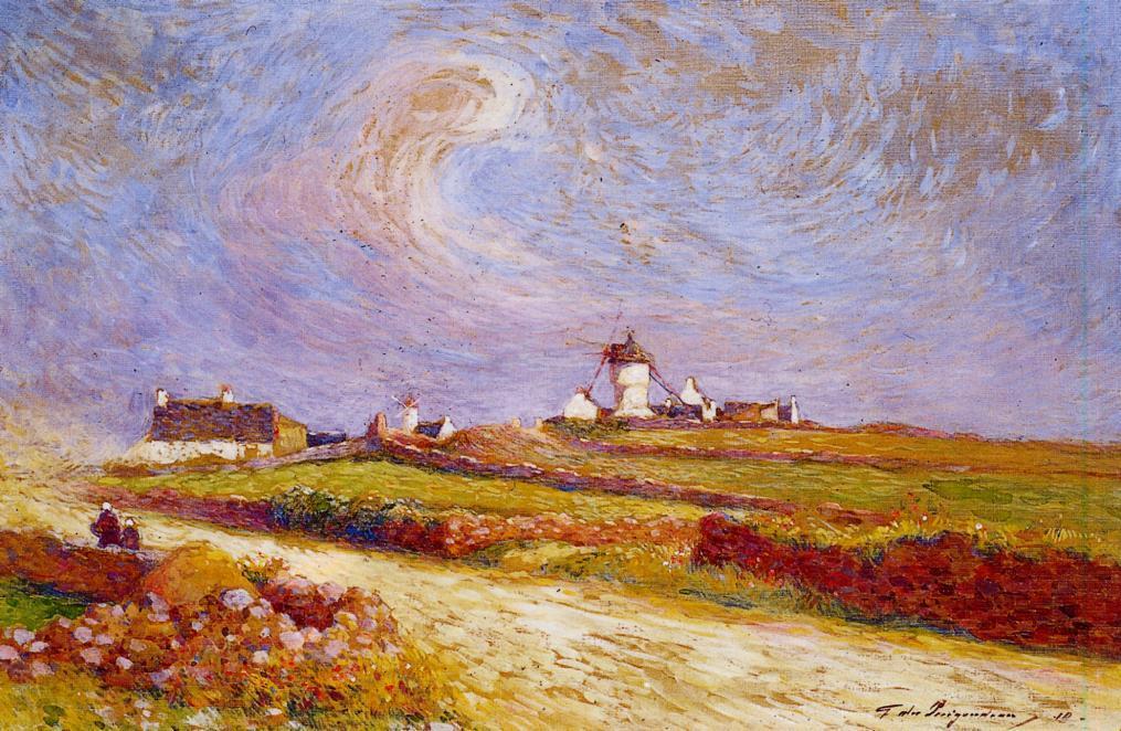Countryside with Windmill, near Batz - Ferdinand du Puigaudeau Tablo