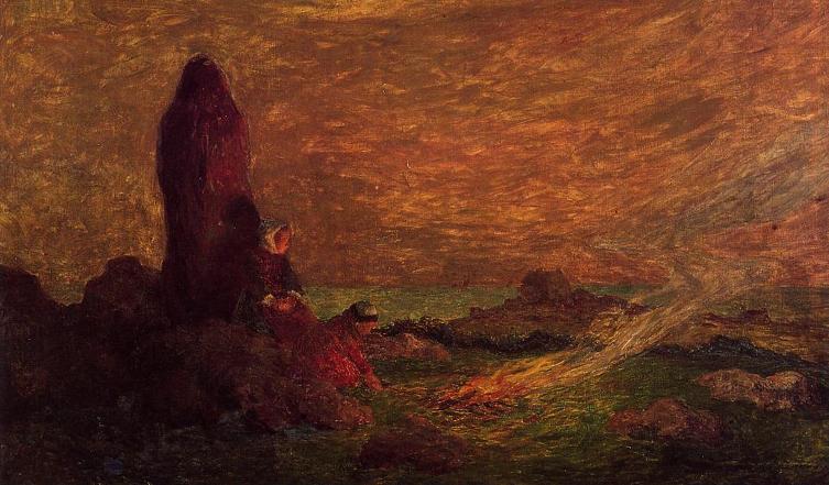 Le Croisic, Girls at the Foot of a Standing Stone - Ferdinand du Puigaudeau Tablo