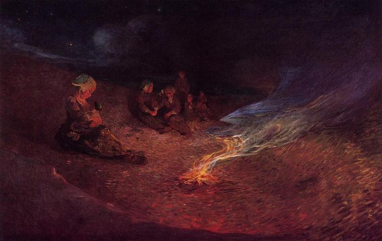Le Pouldu, Woman Breast Feeding on a Dune - Ferdinand du Puigaudeau Tablo