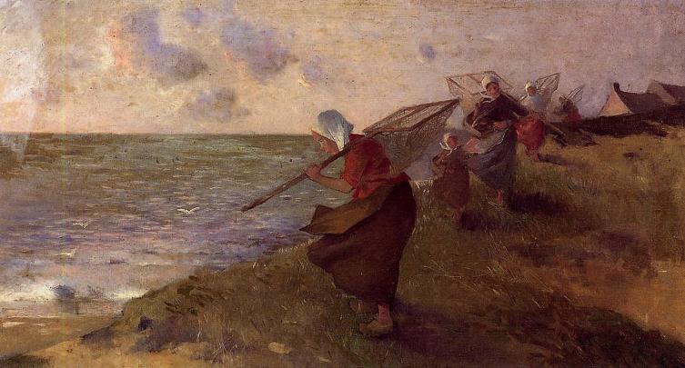 Shrimp Fisherwoman (1891) - Ferdinand du Puigaudeau Tablo