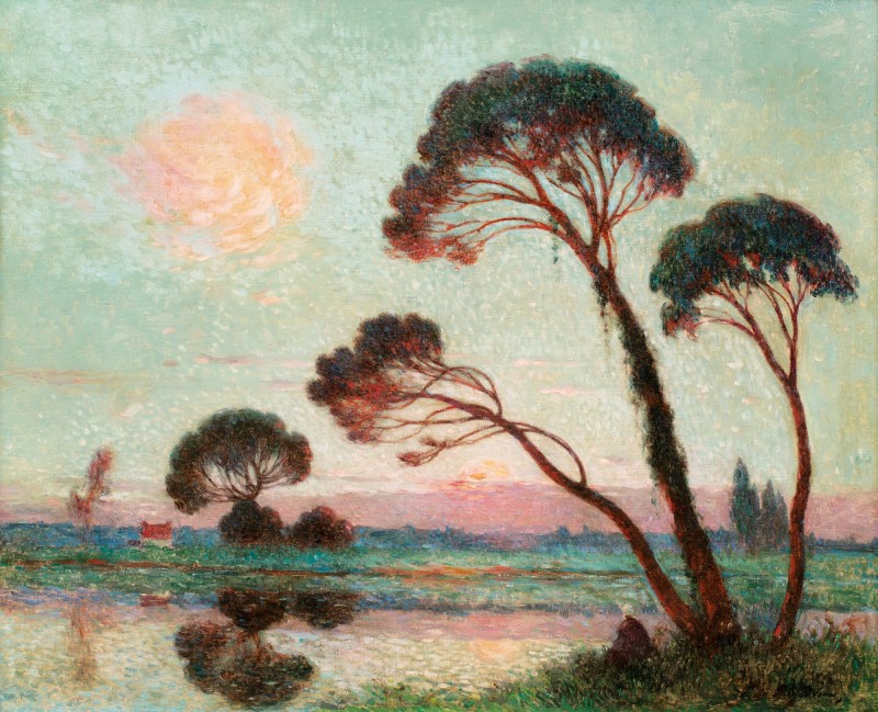 Soleil Couchant Sur La Brière - Ferdinand du Puigaudeau Tablo
