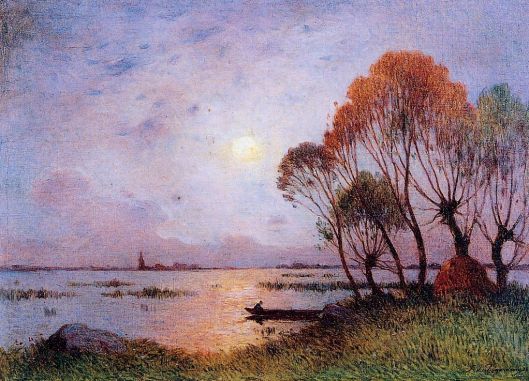 Sunset on the Grande Briere - Ferdinand du Puigaudeau Tablo