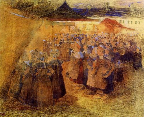 The Funfair at Night, Pont Aven - Ferdinand du Puigaudeau Tablo