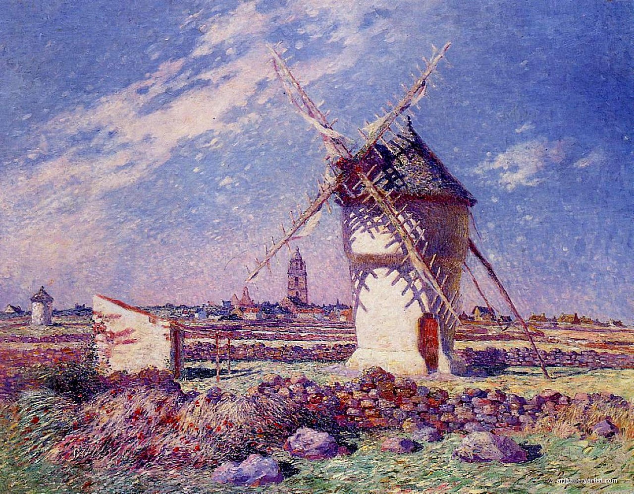 Windmills near the Town of Batz - Ferdinand du Puigaudeau Tablo