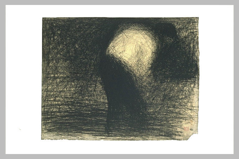 At work the land man's face in profile, leaning forward - Georges Seurat Tablo