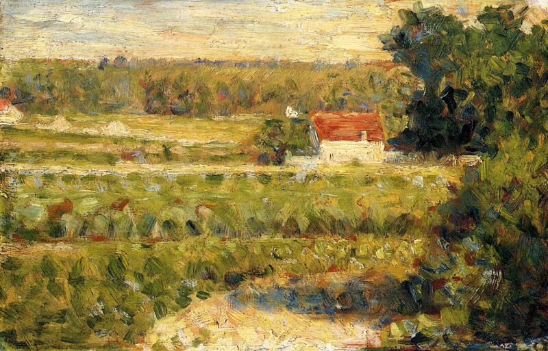 House with Red Roof (1882) - Georges Seurat Tablo