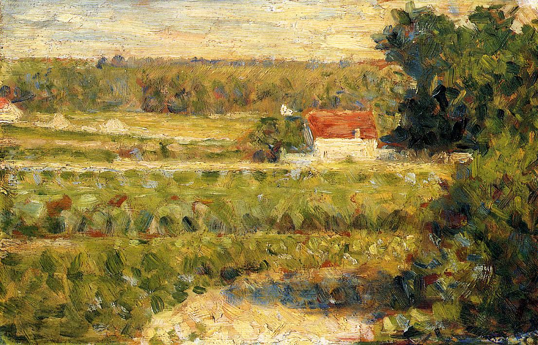 House with Red Roof (1882) - Georges Seurat Tablo