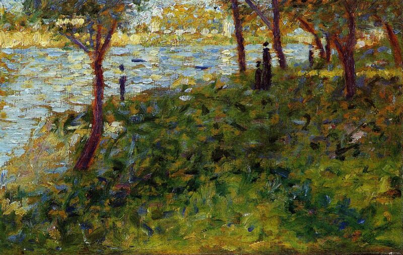Landscape with Figure. Study for 'La Grande Jatte' (1884) - Georges Seurat Tablo
