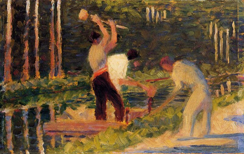 Men Laying Stakes (1882) - Georges Seurat Tablo