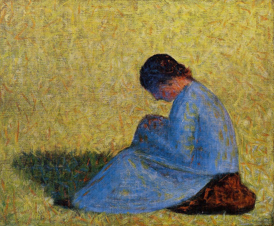 Peasant Woman Seated in the Grass (1882) - Georges Seurat Tablo