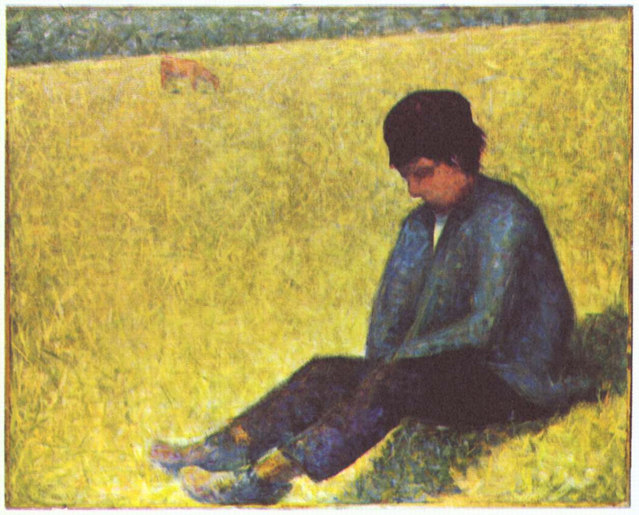 Peasant boy sitting in a meadow (1882) - Georges Seurat Tablo