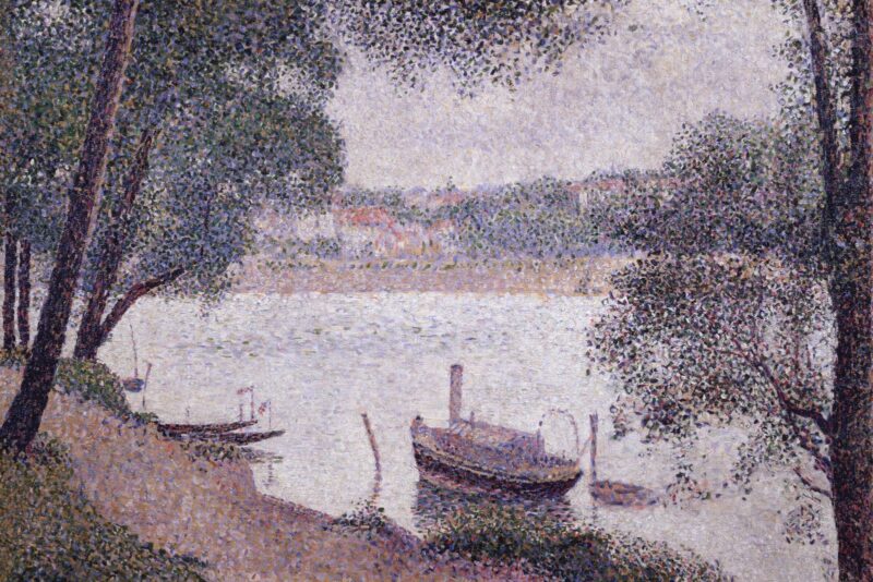 River Landscape with a boat (1884) – Georges Seurat Tablo