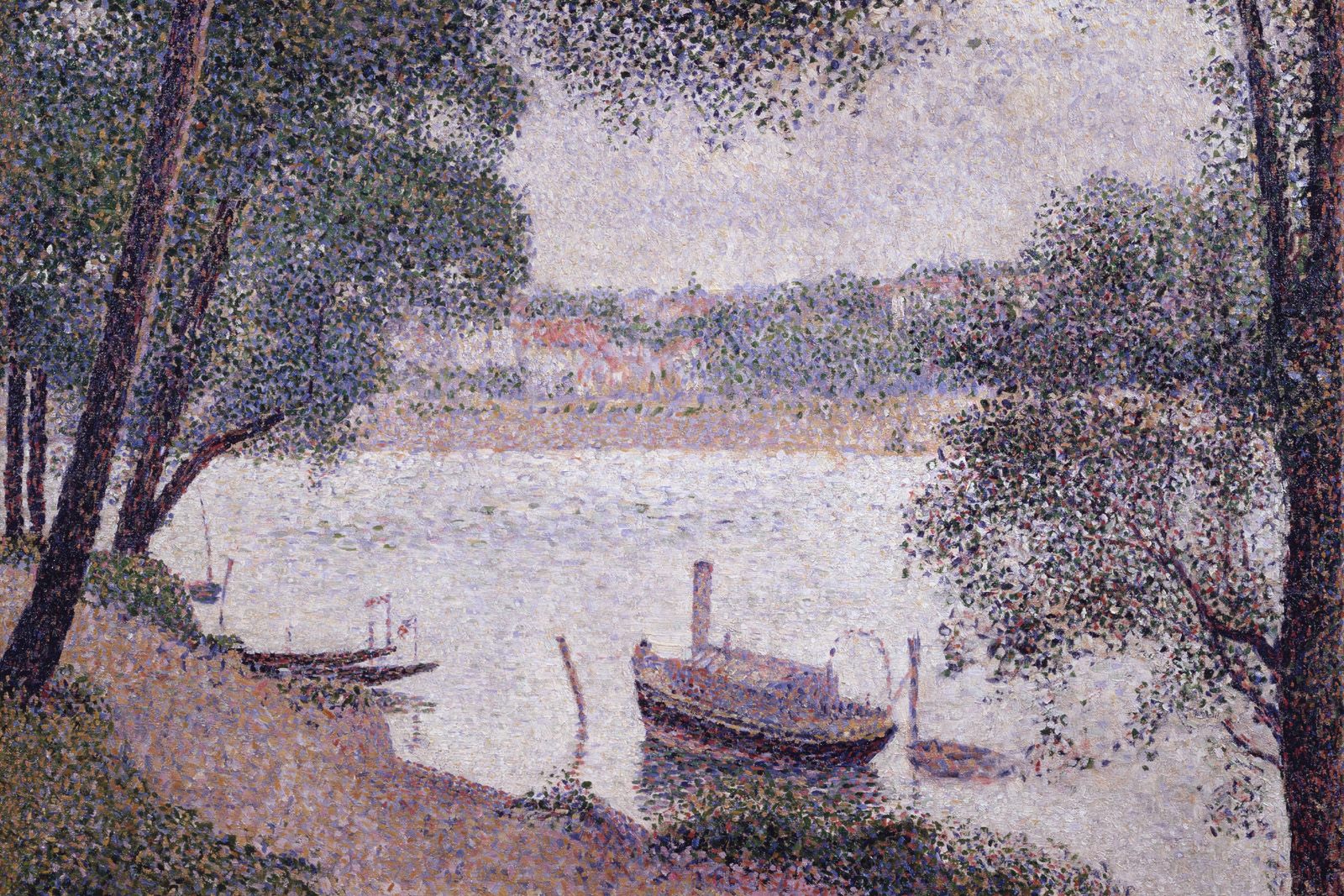 River Landscape with a boat (1884) - Georges Seurat Tablo