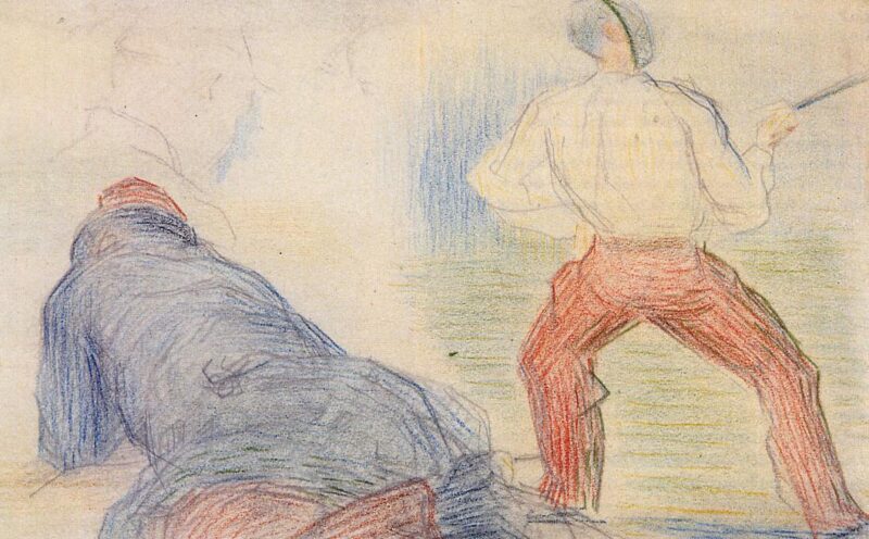 Soldier Fencing, Another Reclining (1880) - Georges Seurat Tablo