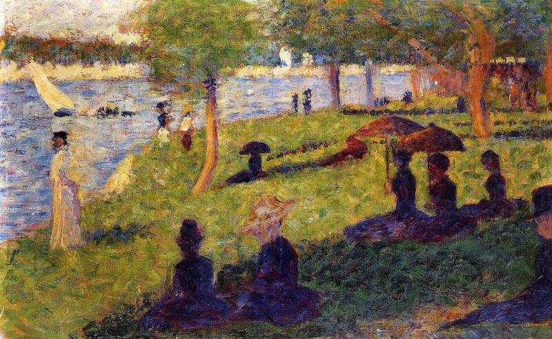 Woman Fishing and Seated Figures (1884) - Georges Seurat Tablo