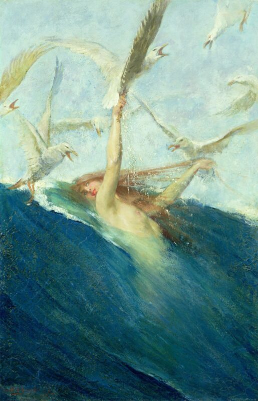 A Mermaid Being Mobbed by Seagulls - Giovanni Segantini Tablo