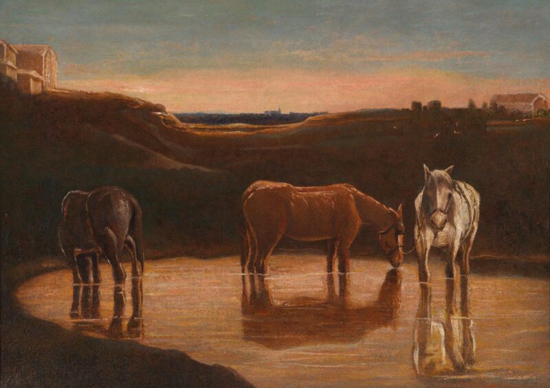 Horses at the ford (1883) - Giovanni Segantini Tablo
