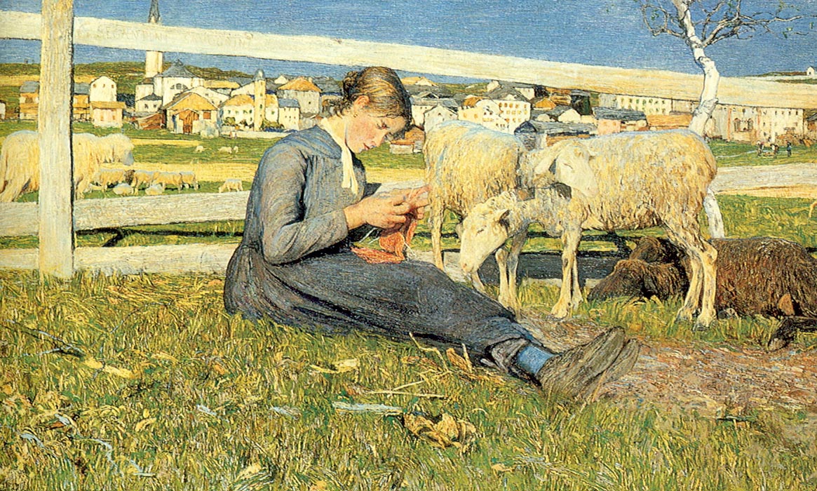 Knitting Girl (1888) - Giovanni Segantini Tablo