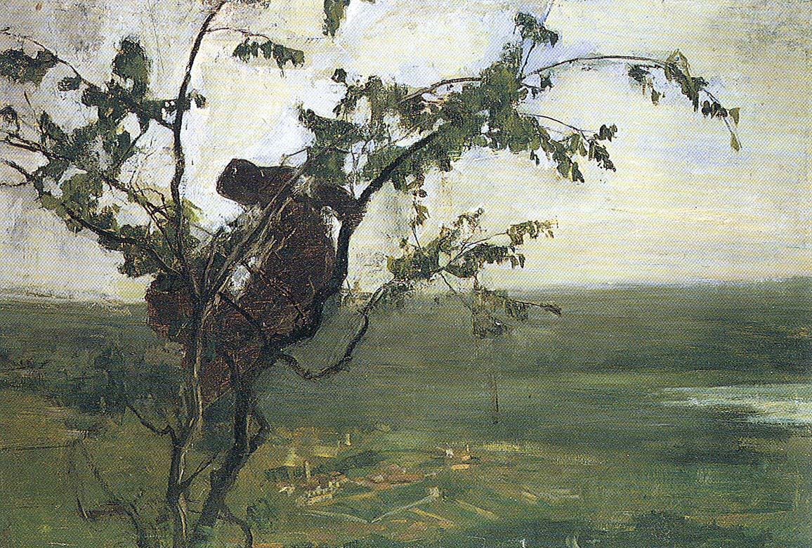 Landscape with woman in a tree (1881) - Giovanni Segantini Tablo