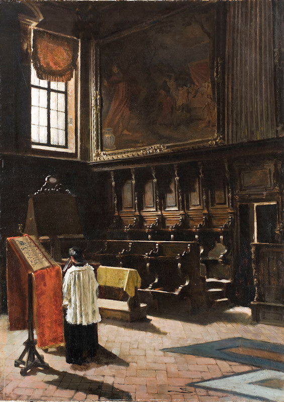 The Choir of the Church of Sant'antonio Abate in Milan (1879) - Giovanni Segantini Tablo